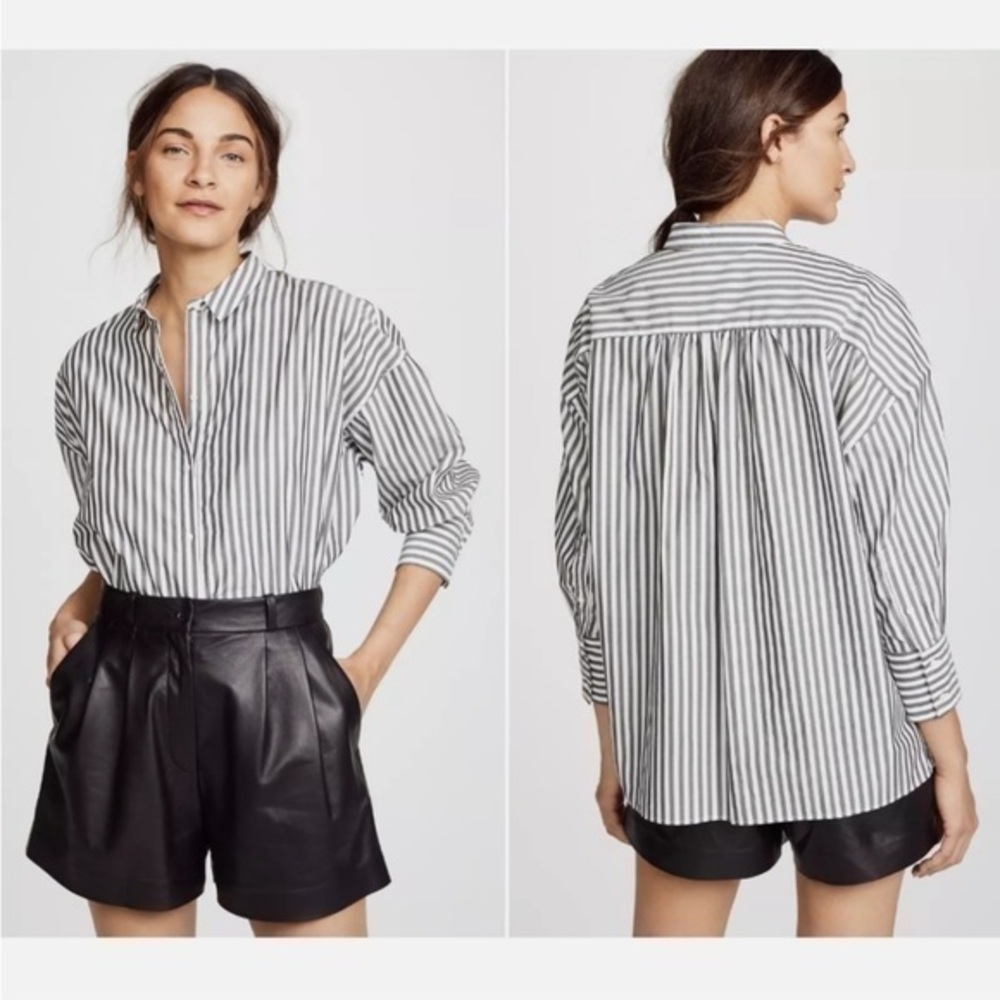 Nili Lotan 3/4 Sleeve Striped Button Shirt Gray
